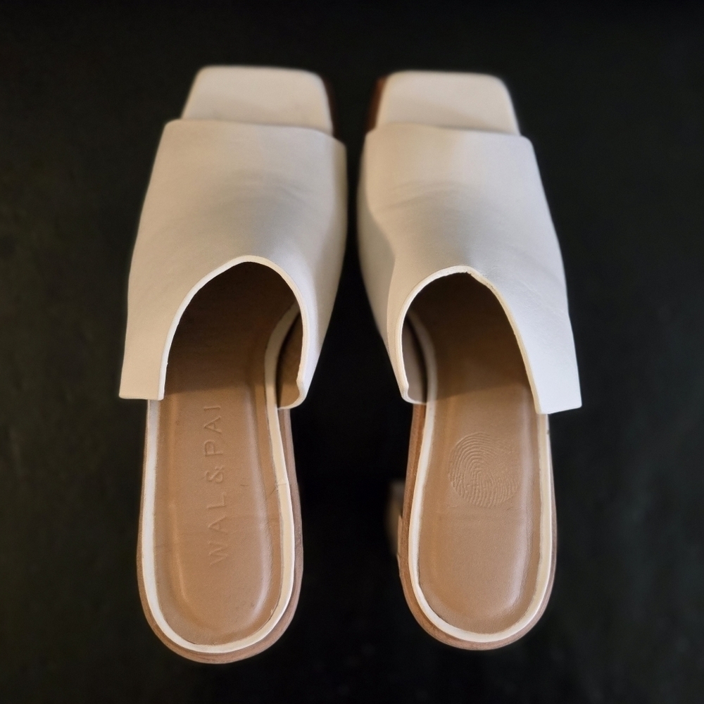 Wal & Pai Elegant White Women's Heel Mules Tan - Picture 4 of 8